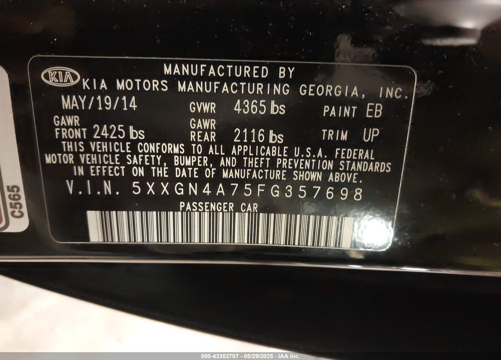 2015 KIA OPTIMA EX VIN: 5XXGN4A75FG357698