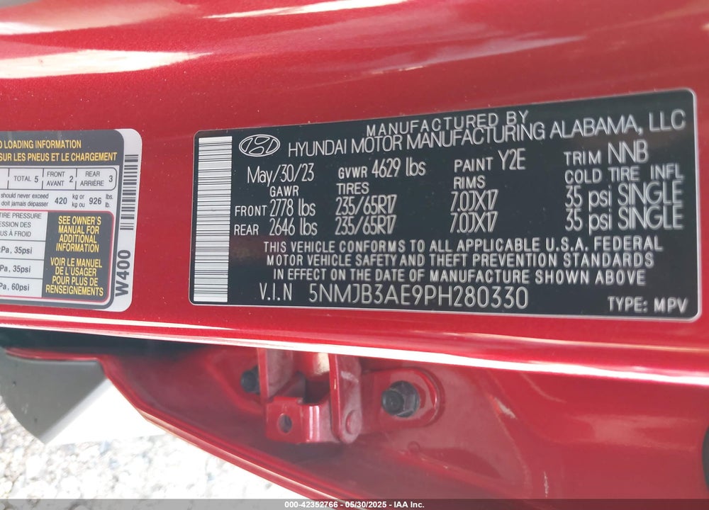 2023 HYUNDAI TUCSON SEL VIN: 5NMJB3AE9PH280330