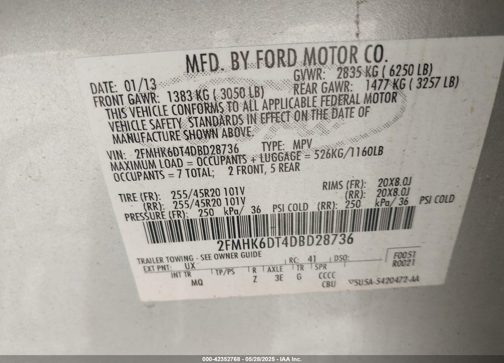 2013 FORD FLEX LIMITED VIN: 2FMHK6DT4DBD28736