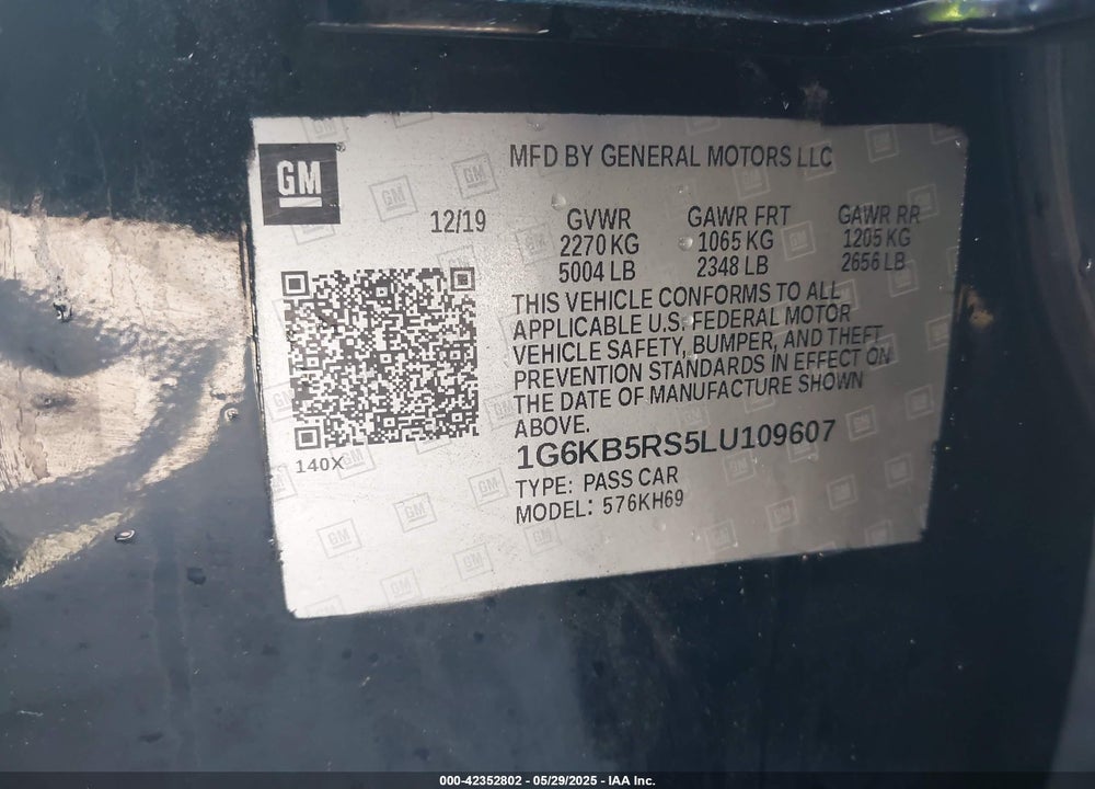 2020 CADILLAC CT6 VIN: 1G6KB5RS5LU109607