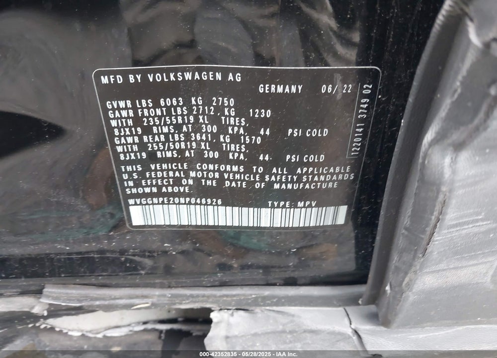 2022 VOLKSWAGEN ID.4 VIN: WVGGNPE20NP046926