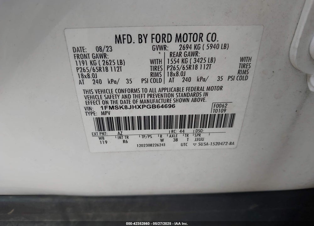 2023 FORD EXPLORER TIMBERLINE VIN: 1FMSK8JHXPGB64696