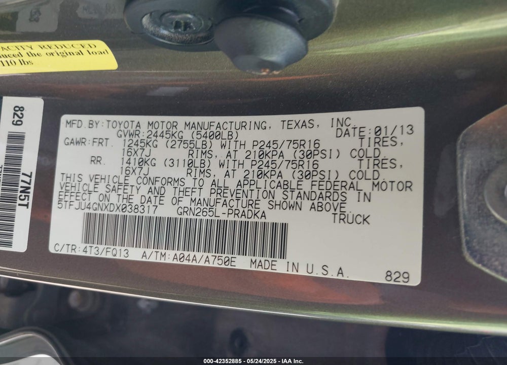 2013 TOYOTA TACOMA VIN: 5TFJU4GNXDX038317