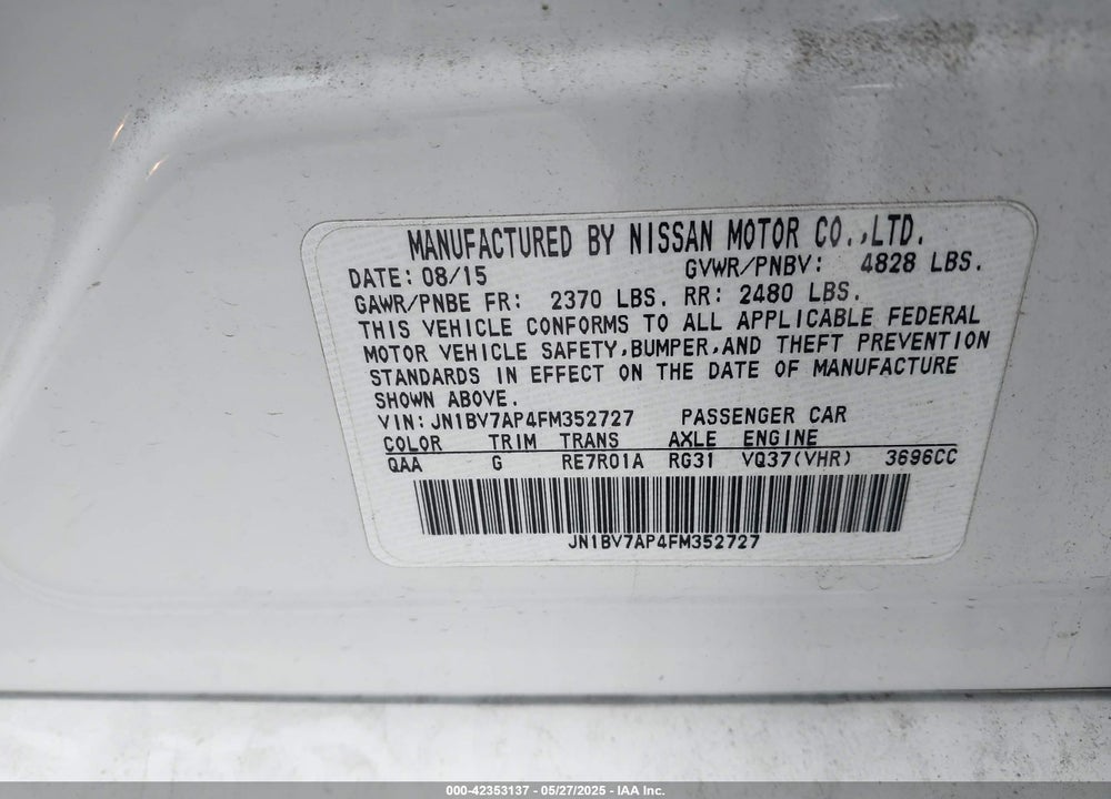 2015 INFINITI Q50 VIN: JN1BV7AP4FM352727
