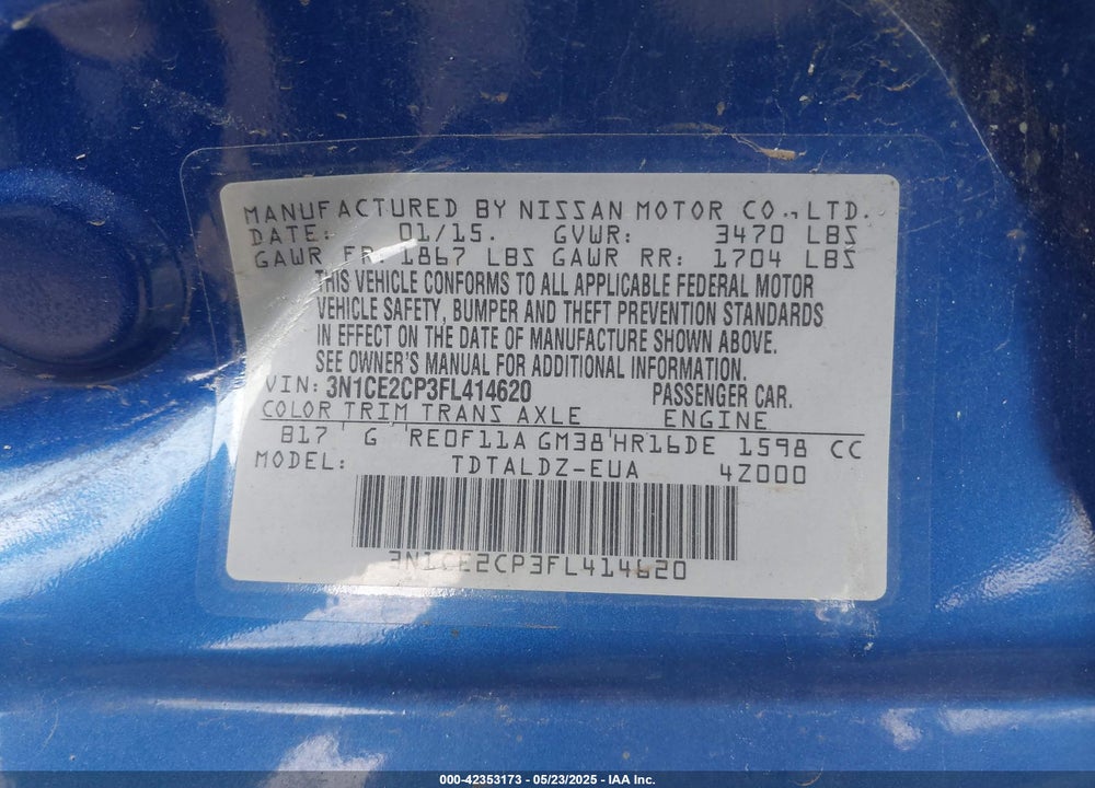 2015 NISSAN VERSA NOTE SV VIN: 3N1CE2CP3FL414620