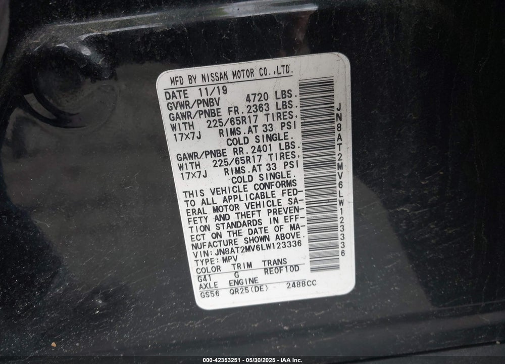 2020 NISSAN ROGUE VIN: JN8AT2MV6LW123336