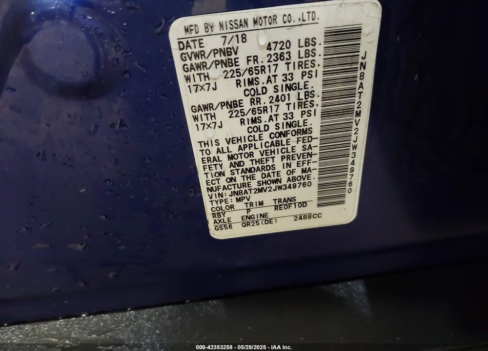 2018 NISSAN ROGUE SV VIN: JN8AT2MV2JW349760