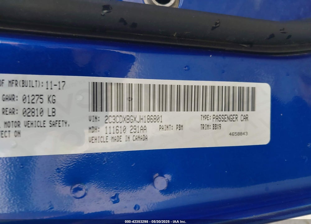 2018 DODGE CHARGER VIN: 2C3CDXBGXJH186801