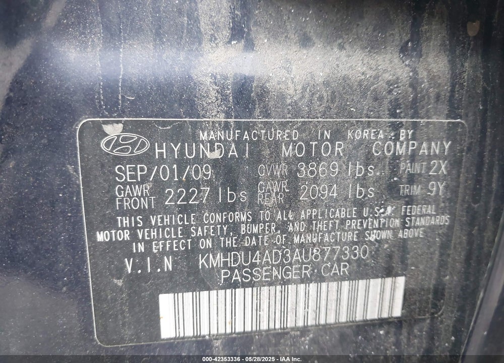 2010 HYUNDAI ELANTRA VIN: KMHDU4AD3AU877330