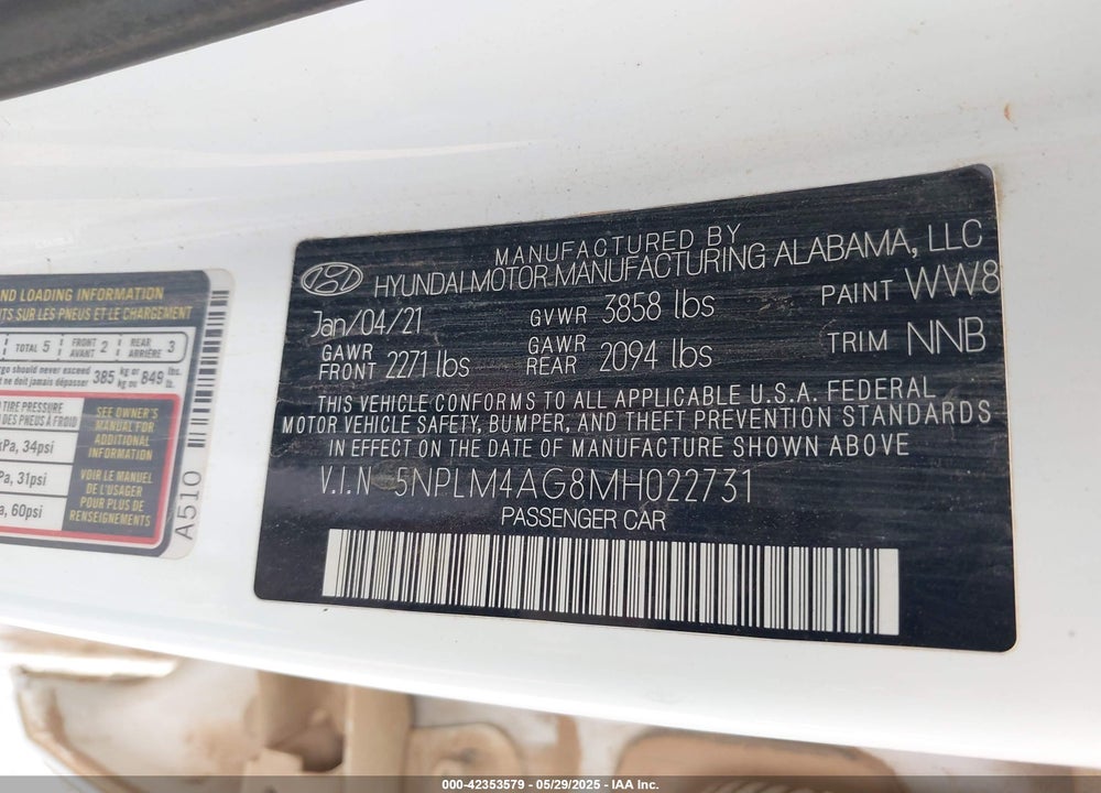 2021 HYUNDAI ELANTRA VIN: 5NPLM4AG8MH022731