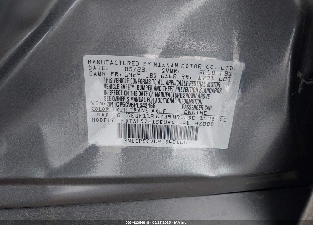 2023 NISSAN KICKS VIN: 3N1CP5CV6PL542166