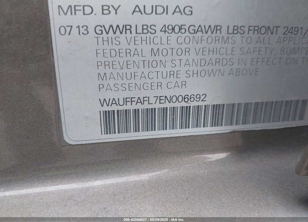 2014 AUDI A4 VIN: WAUFFAFL7EN006692