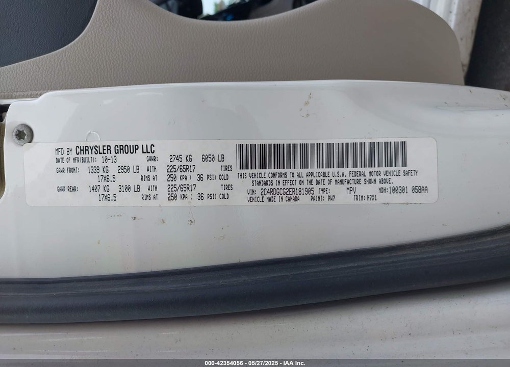 2014 DODGE GRAND CARAVAN SXT VIN: 2C4RDGCG2ER181905
