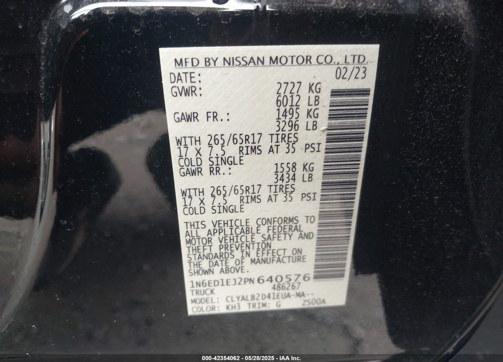 2023 NISSAN FRONTIER SV 4X2 VIN: 1N6ED1EJ2PN640576