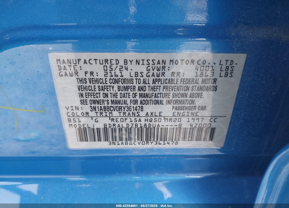 2024 NISSAN SENTRA VIN: 3N1AB8CV0RY361478