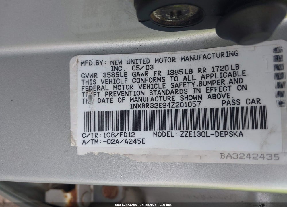 2004 TOYOTA COROLLA S VIN: 1NXBR32E94Z201057