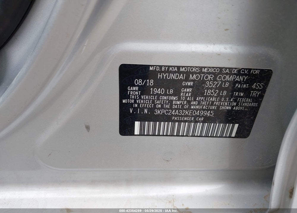 2019 HYUNDAI ACCENT VIN: 3KPC24A32KE049945