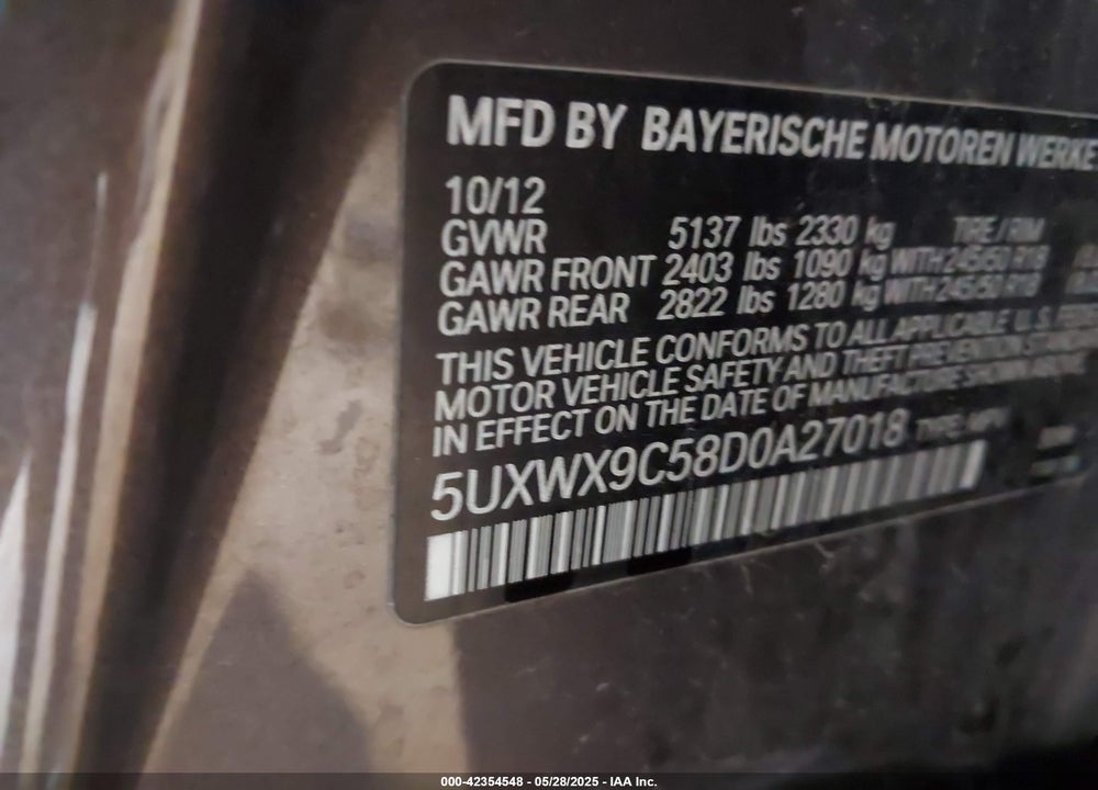 2013 BMW X3 VIN: 5UXWX9C58D0A27018