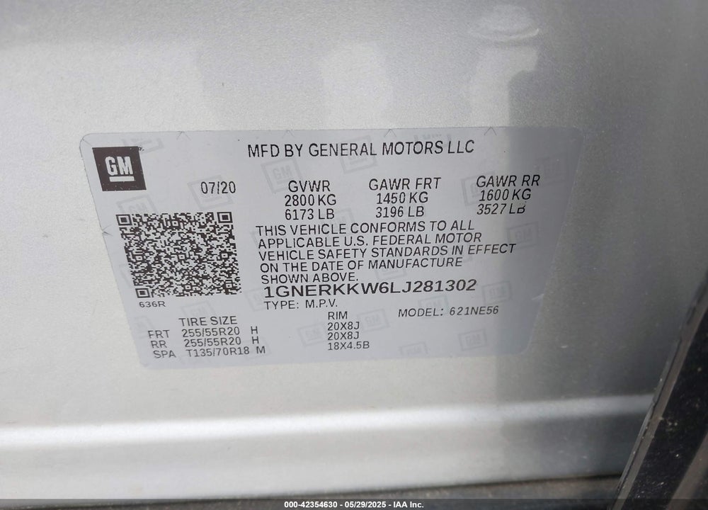 2020 CHEVROLET TRAVERSE FWD PREMIER VIN: 1GNERKKW6LJ281302