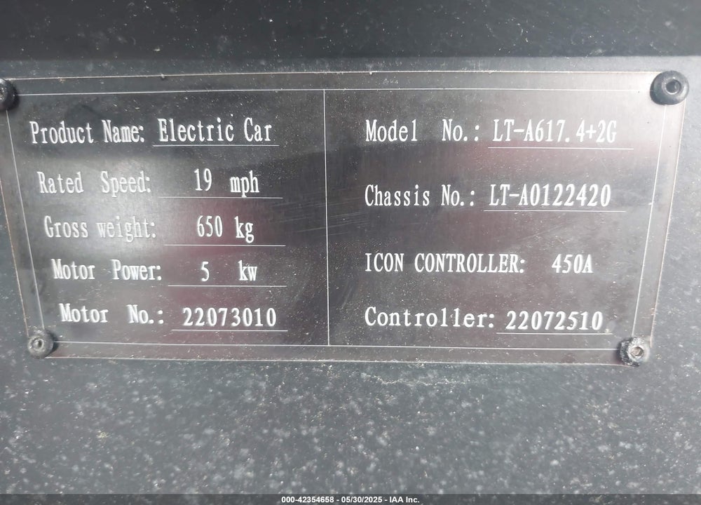 2023 ICON I60L GOLF CART VIN: 1Z95R6RA0PT122420