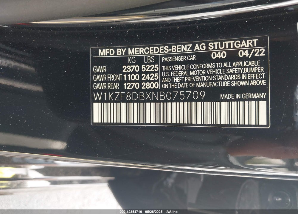 2022 MERCEDES-BENZ E 350 VIN: W1KZF8DBXNB075709