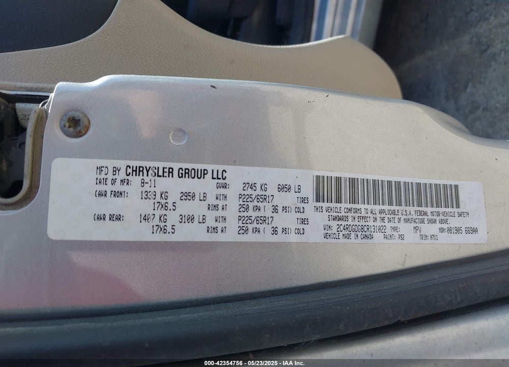 2012 DODGE GRAND CARAVAN CREW VIN: 2C4RDGDG8CR131022