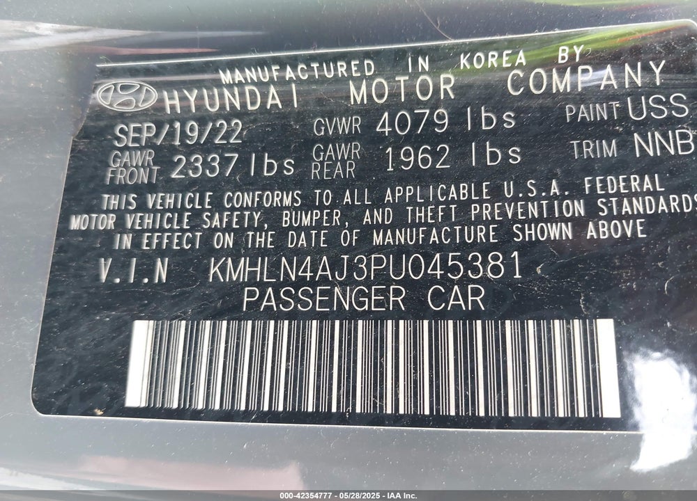2023 HYUNDAI ELANTRA HYBRID LIMITED VIN: KMHLN4AJ3PU045381