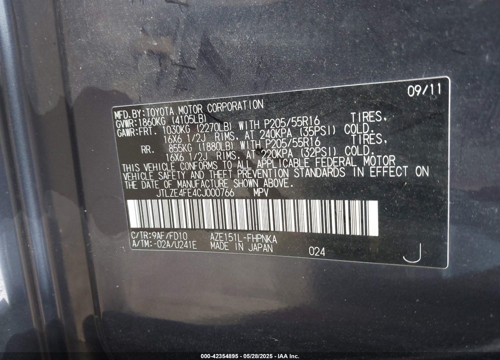2012 SCION XB VIN: JTLZE4FE4CJ000766