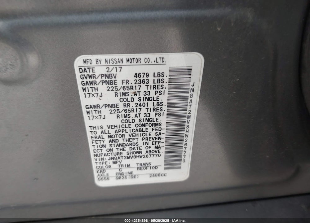 2017 NISSAN ROGUE VIN: JN8AT2MV8HW267770