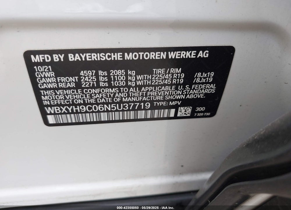 2022 BMW X2 SDRIVE28I VIN: WBXYH9C06N5U37719