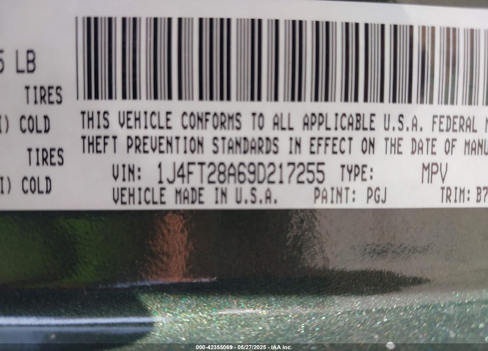 2009 JEEP PATRIOT SPORT VIN: 1J4FT28A69D217255