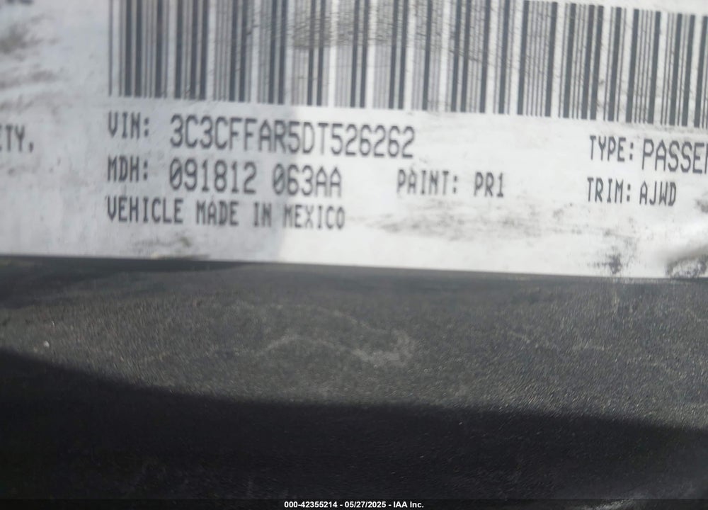 2013 FIAT 500 VIN: 3C3CFFAR5DT526262