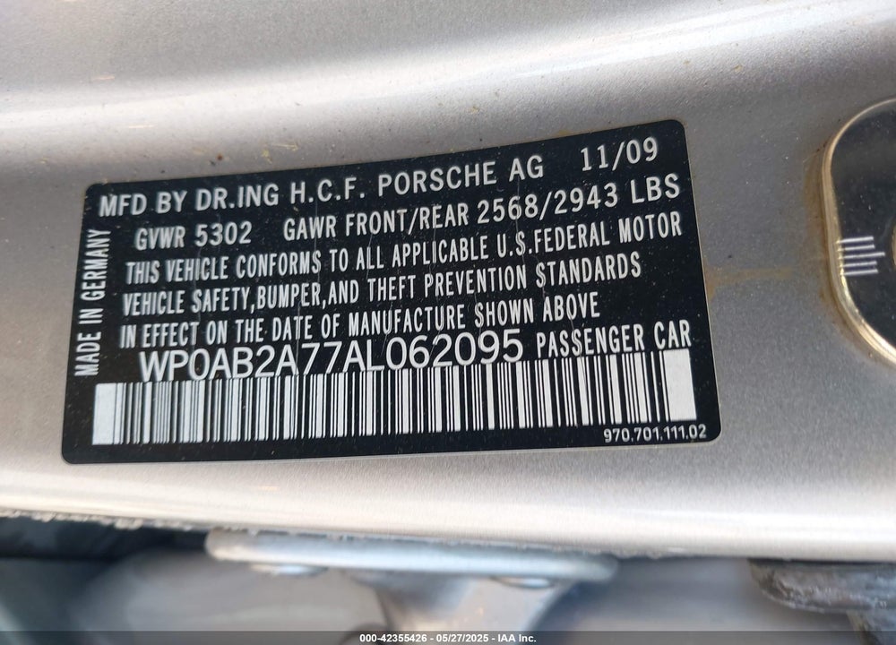 2010 PORSCHE PANAMERA S VIN: WP0AB2A77AL062095