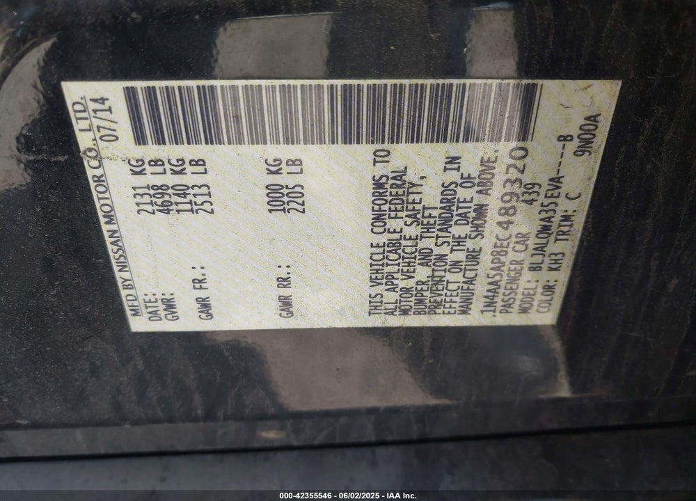 2014 NISSAN MAXIMA VIN: 1N4AA5AP8EC489320