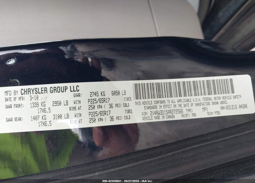 2010 VOLKSWAGEN ROUTAN SE VIN: 2V4RW3D15AR272566
