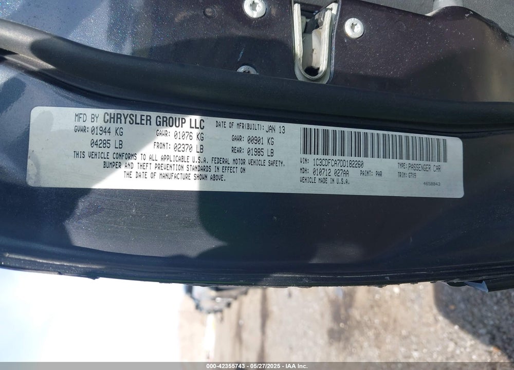 2013 DODGE DART LIMITED VIN: 1C3CDFCA7DD182260
