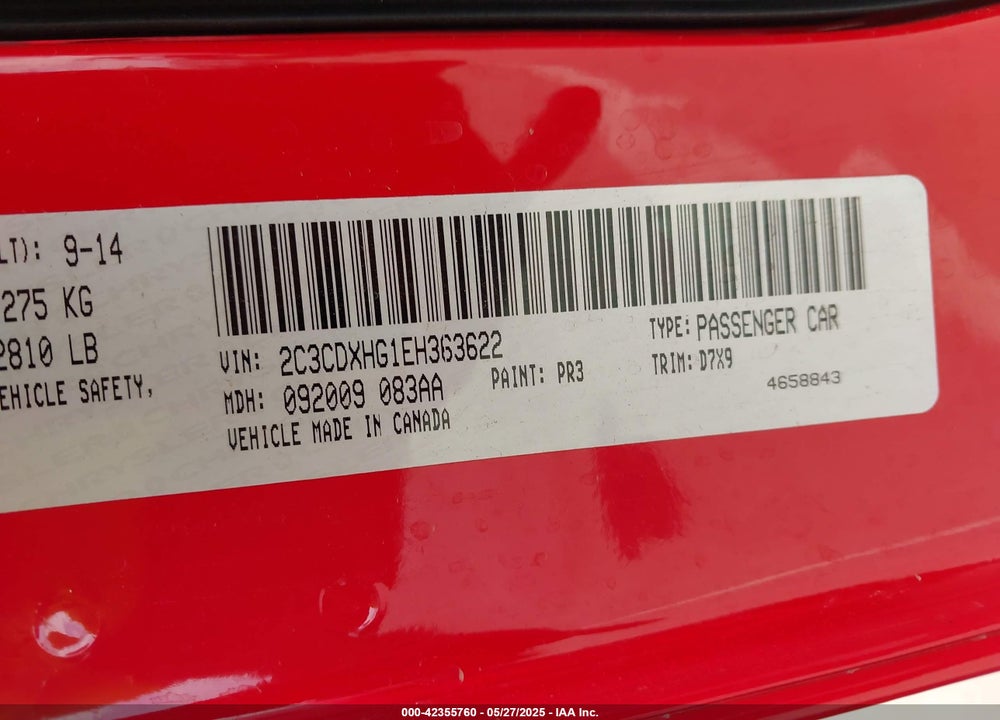 2014 DODGE CHARGER SXT VIN: 2C3CDXHG1EH363622