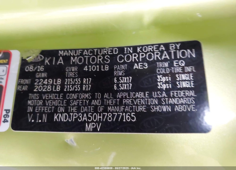 2017 KIA SOUL VIN: KNDJP3A50H7877165