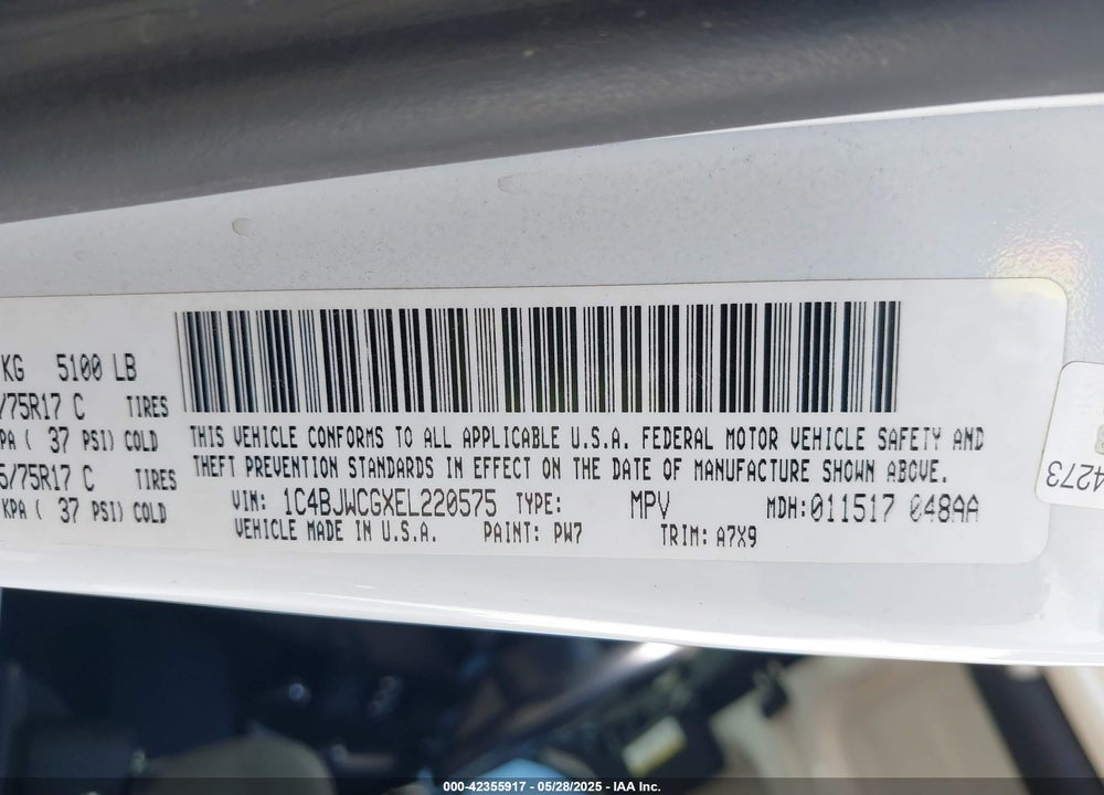 2014 JEEP WRANGLER / VIN: 1C4BJWCGXEL220575