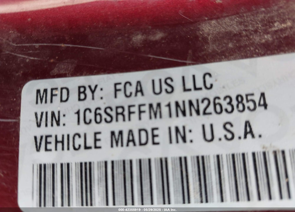 2022 RAM 1500 VIN: 1C6SRFFM1NN263854