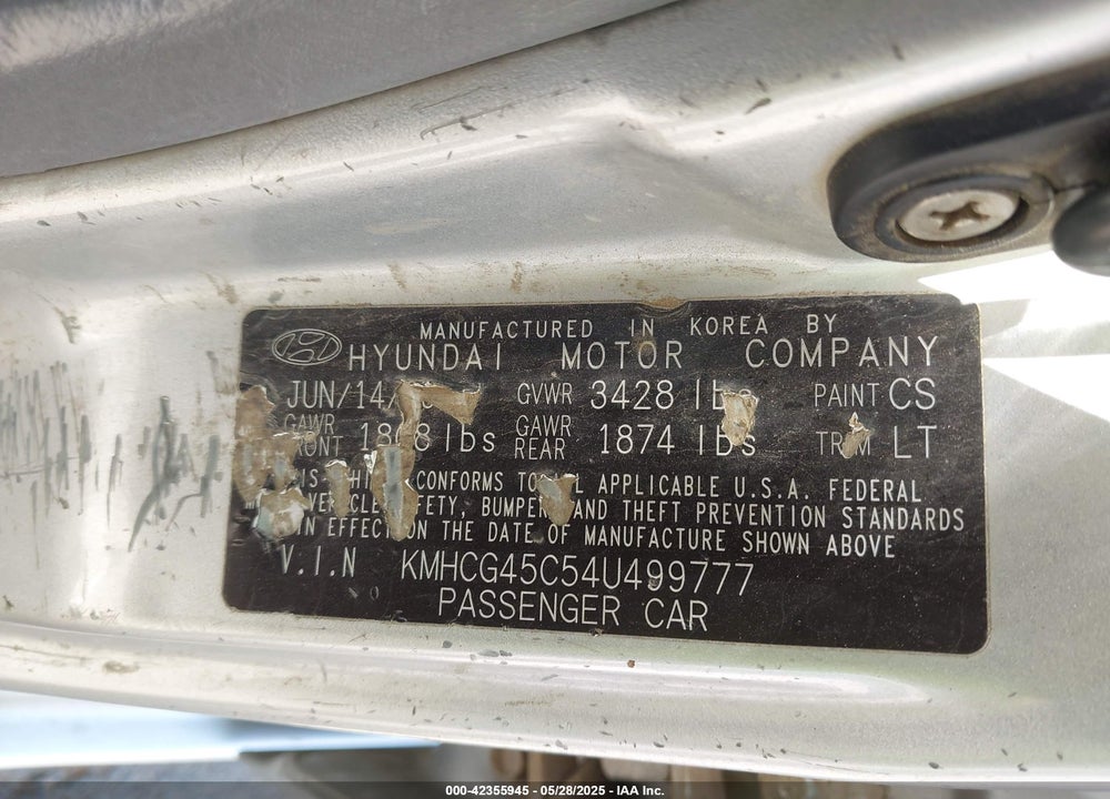 2004 HYUNDAI ACCENT GL VIN: KMHCG45C54U499777