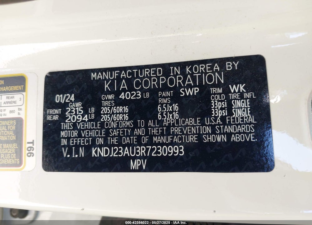 2024 KIA SOUL LX VIN: KNDJ23AU3R7230993