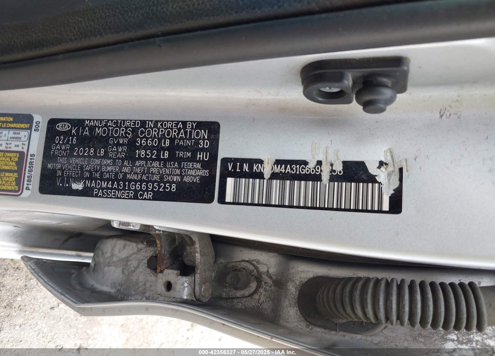 2016 KIA RIO VIN: KNADM4A31G6695258