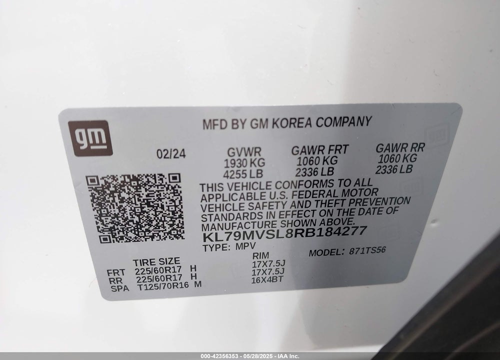 2024 CHEVROLET TRAILBLAZER FWD ACTIV VIN: KL79MVSL8RB184277