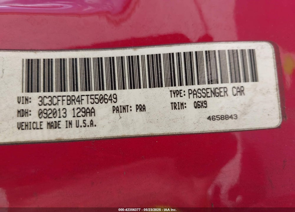 2015 FIAT 500 VIN: 3C3CFFBR4FT550649
