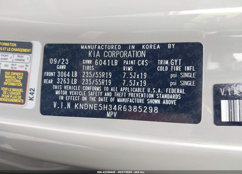 2024 KIA CARNIVAL MPV SX PRESTIGE VIN: KNDNE5H34R6385298