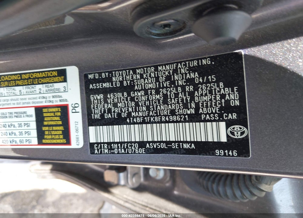 2015 TOYOTA CAMRY VIN: 4T4BF1FK8FR498621
