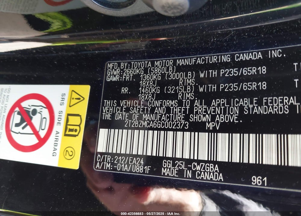 2016 LEXUS RX 350 VIN: 2T2BZMCA6GC002373
