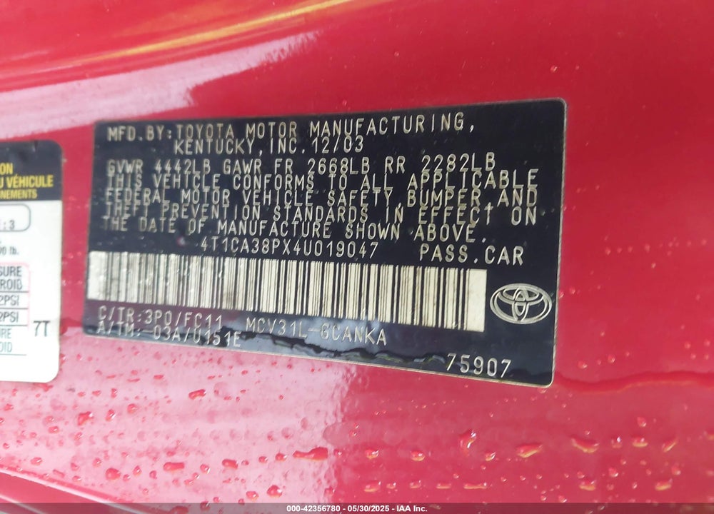 2004 TOYOTA CAMRY SOLARA SE SPORT V6 VIN: 4T1CA38PX4U019047