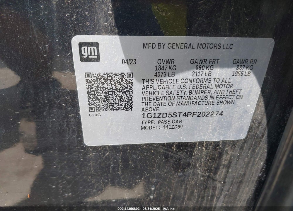 2023 CHEVROLET MALIBU VIN: 1G1ZD5ST4PF202274